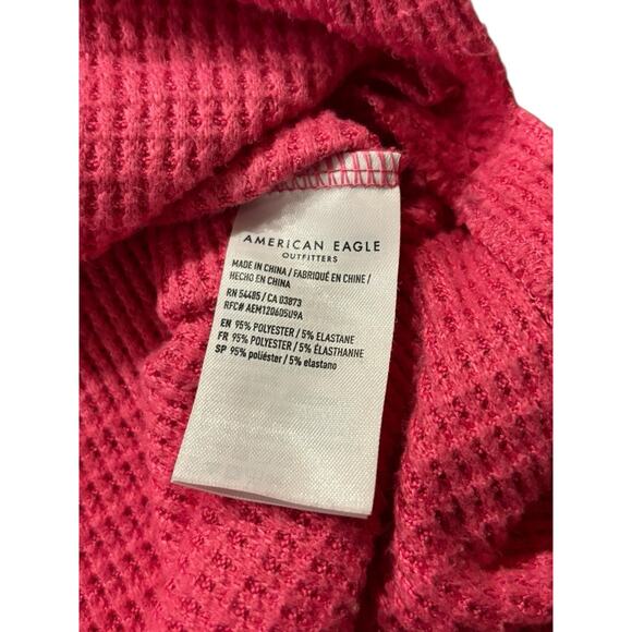 American Eagle Women's Long Sleeve Waffle Knit Top Bright Pink Oversized Small - Picture 4 of 5